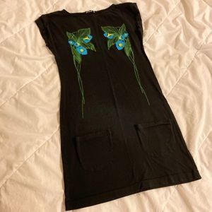 Size M Blue Flower Shirt Dress W/ Pockets